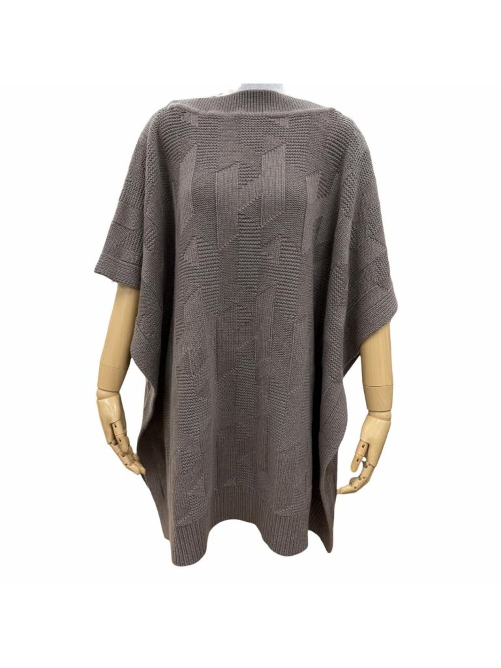 Hermes Wool 100% H Motif Knit Cape Poncho Khaki 38